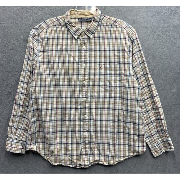 Nautica Button Down Shirt Men's Plaid 100% Cotton Long Sleeve Size XXL - Picture 1 of 15